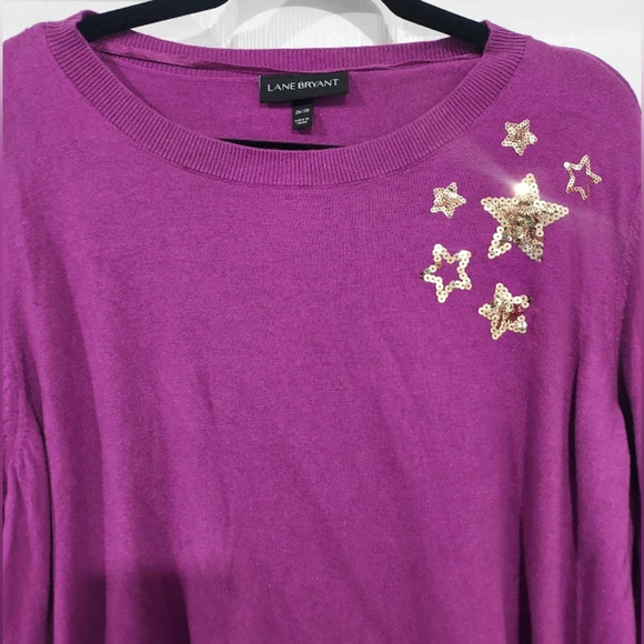 Lane Bryant Purple Knit Sweater with Star Pattern Gold Sequin in Size 26/28 - 4X - Picture 4 of 11